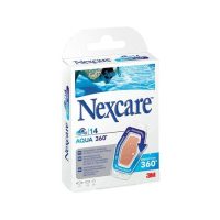 Box  of  Nexcare  Bandages  Aqua  360  Water  Resistant  by  Nexcare,  a  waterproof  dressing  indicated  for  small  wounds  and  blisters.