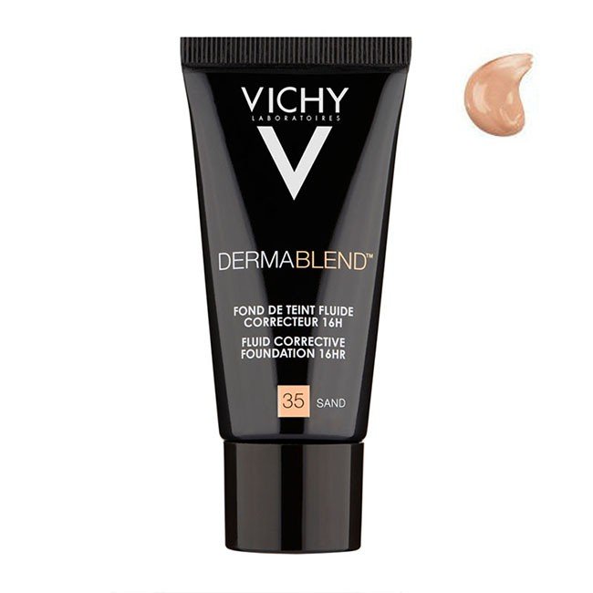 6583856.jpg Bottle of Vichy Dermablend Fluid Corrective Foundation by Vichy, a fluid foundation indicated for covering imperfections.