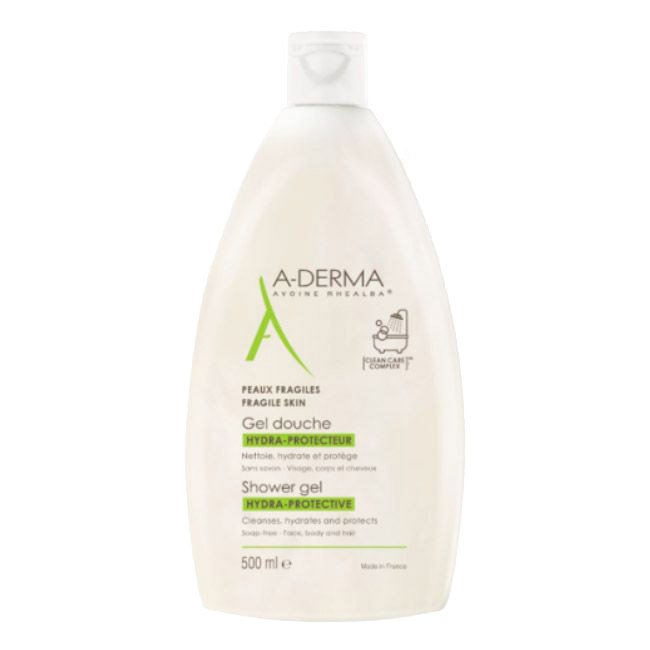 adermagelduchehidraprotetor.jpg Bottle of A-Derma Gel Hydra-Protector Shower by A-Derma, a shower gel indicated for moisturizing and protecting sensitive skin.
