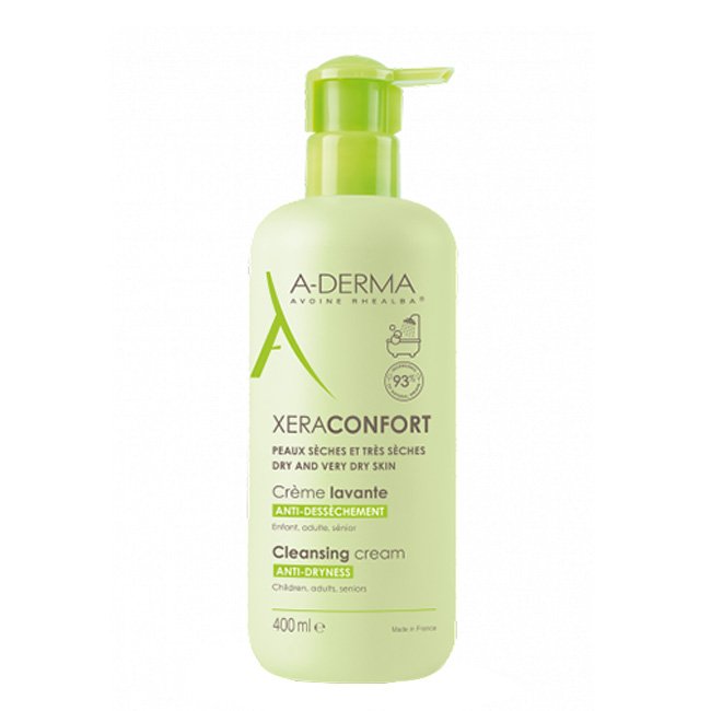 adermaxeraconfortcremelevante400ml.jpg Bottle of A-Derma XeraConfort Nourishing Shower Cream by A-Derma, a shower cream indicated for extreme skin dryness.