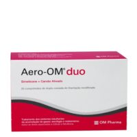 Box  of  Aero  Om  Duo  Tablets  by  Aero  Om,  a  food  supplement  indicated  for  the  elimination  of  stomach  and  intestinal  gas.