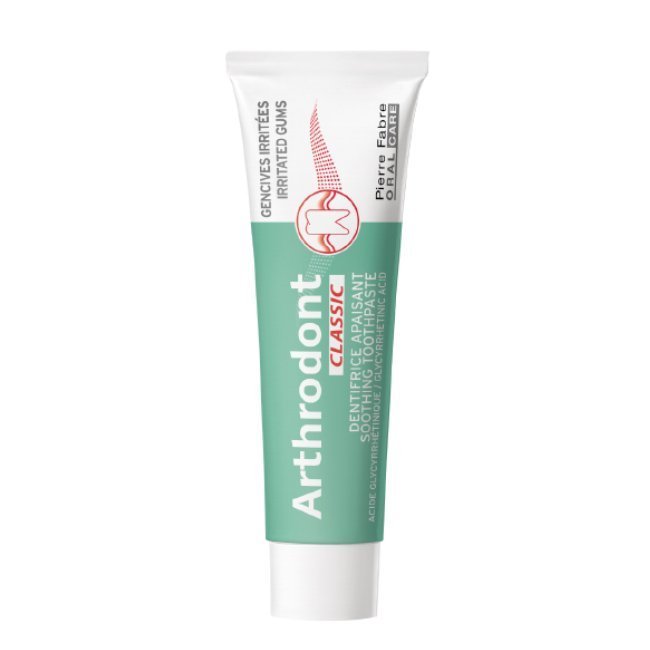 arthrodontclassic75ml.jpg Tube of Arthrodont Classic Toothpaste by Arthrodont, a toothpaste indicated for irritated and bleeding gums.