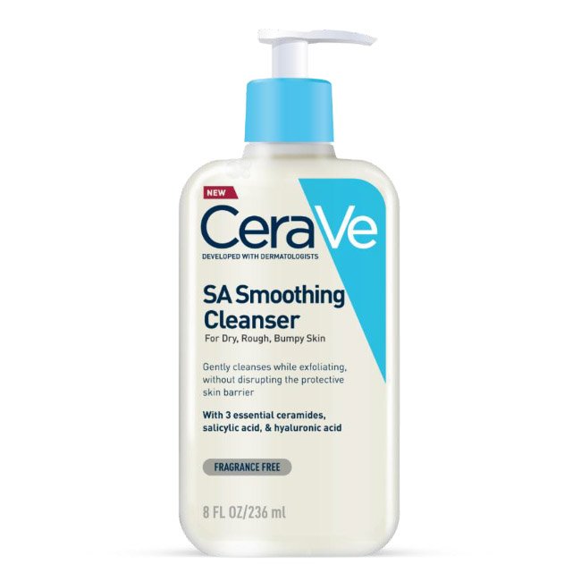 ceravesasmoothingcleanser.jpg Bottle of Cerave SA Smoothing Cleanser by Cerave, a cleansing gel indicated for exfoliating and refining skin texture.