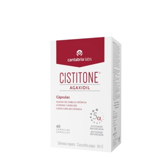 cistitoneagaxidilantiqueda.jpg Box of Cistitone Agaxidil Chronic Hair Loss Capsules by Cistitone, a food supplement indicated for intensive hair loss and brittle nails.
