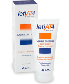 cnp_6555342_37.png Bottle of Leti AT 4 Atopic Skin Body Cream by Leti, a moisturizing cream indicated for dry and atopic skin in babies and adults.