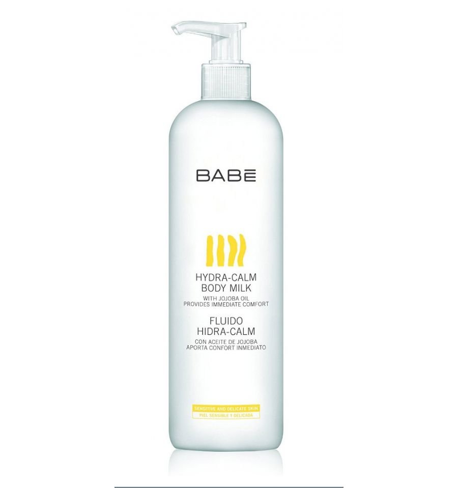 cnp_6971317 Bottle of Babé Body Fluid Hydra Calm by Babé, a soothing moisturizing fluid indicated for sensitive and delicate skin.