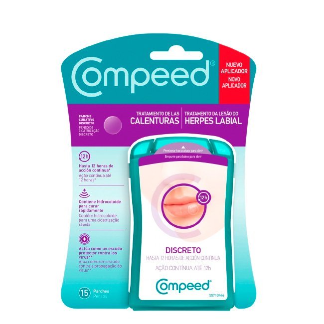 compeedherpespensos.jpg Box of Compeed Cold Sore Discreet Healing Patch by Compeed, a hydrocolloid dressing indicated for healing cold sore lesions.