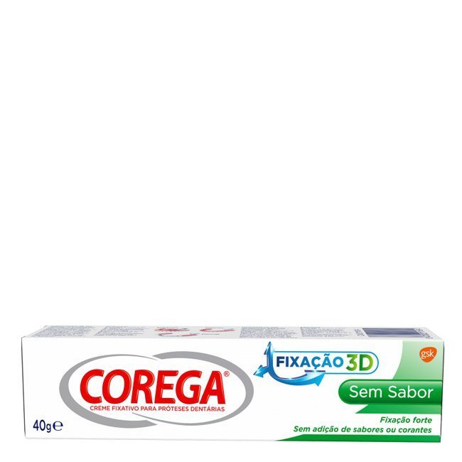 coregasemsabor.jpg Tube of Corega Cream Fixer No Flavor by Corega, a fixative cream indicated for strong and long lasting dental prosthesis fixation.