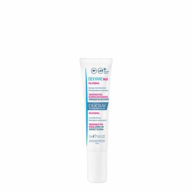 ducray-palpebral-6276170.jpg Tube of Ducray Dexyane MeD Eyelid Cream by Ducray, a cream indicated for relieving inflammatory eczema lesions on the eyelids.