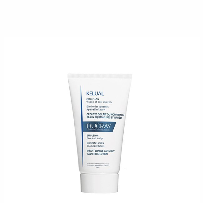 ducray_k_lual._emuls_o_crosta_l_ctea_50ml.jpg Tube of Ducray Kelual Keratoreducing Emulsion by Ducray, a light emulsion indicated for removing baby cradle cap.