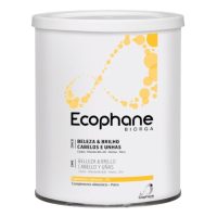 Jar  of  Ecophane  Fortifying  Powder  for  Hair  and  Nails  by  Ecophane,  a  powder  supplement  indicated  for  strengthening  hair  and  nails.