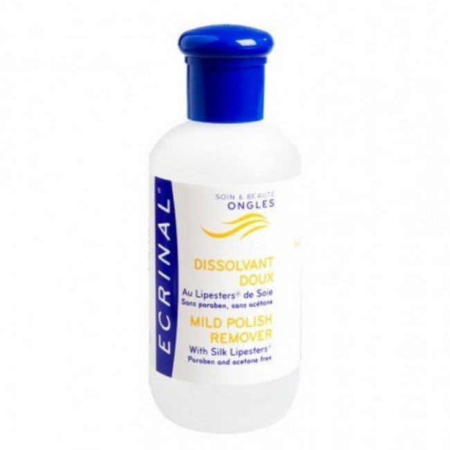 ecrinaldissolventesuave125ml.jpg Bottle of Ecrinal Mild Polish Remover by Ecrinal, a solvent indicated for removing nail polish without acetone.