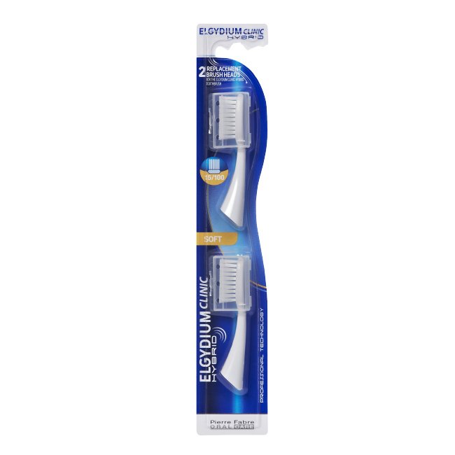 elgydiumclinicescovahibridrecarga15-100.jpg Box of Elgydium Clinic Hybrid Replacement Brush Heads 15/100 by Elgydium, a brush head indicated for fragile gums and hypersensitivity.