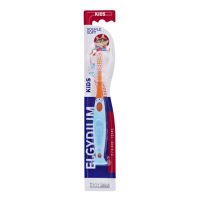 Product  container  of  Elgydium  Kids  Toothbrush  by  Elgydium,  a  soft  bristle  toothbrush  indicated  for  children  aged  2  to  6  years.