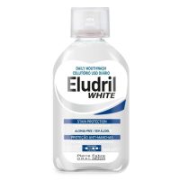 Bottle  of  Eludril  White  Elixir  Whitening  by  Eludril,  a  mouthwash  indicated  for  whitening  teeth  and  reinforcing  daily  oral  hygiene.