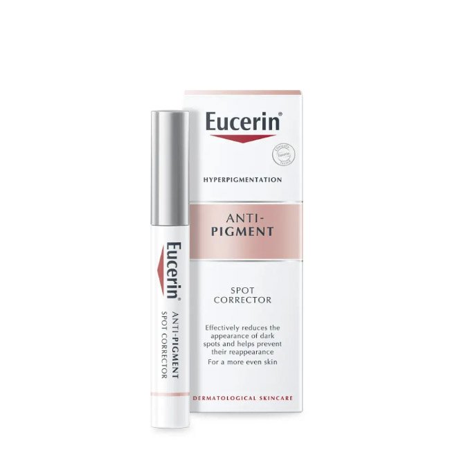 eucerinantipigmentspotcorretor.jpg Tube of Anti-Pigment Spot Corrector by Eucerin, a corrective gel indicated for reducing skin hyperpigmentation and dark spots.
