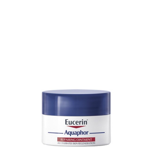 eucerinaquaphor.jpg Jar of Aquaphor ointment Reconstructive by Eucerin, an ointment indicated for moisturizing and repairing dry or irritated skin.