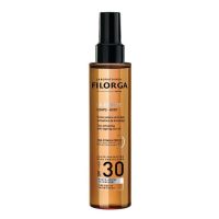 Bottle  of  UV  Bronze  Body  SPF30  Solar  Oil  by  Filorga,  a  dry  oil  indicated  for  nourishing  skin  and  stimulating  a  sun  tan.
