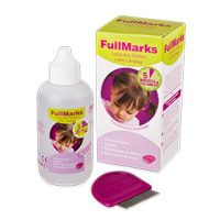 Bottle  of  FullMarks  Anti-Lice  and  Anti-Nits  Lotion  by  FullMarks,  a  lotion  indicated  for  eliminating  lice  and  nits.