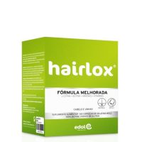 Box  of  Hairlox  Anti-Hair  Loss  Capsules  by  Hairlox,  a  food  supplement  indicated  for  maintaining  healthy  hair  and  nails.