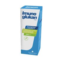 Bottle  of  Imunoglukan  P4H  Supplement  by  Imunoglukan,  an  oral  solution  indicated  for  immune  system  support  and  collagen  formation.