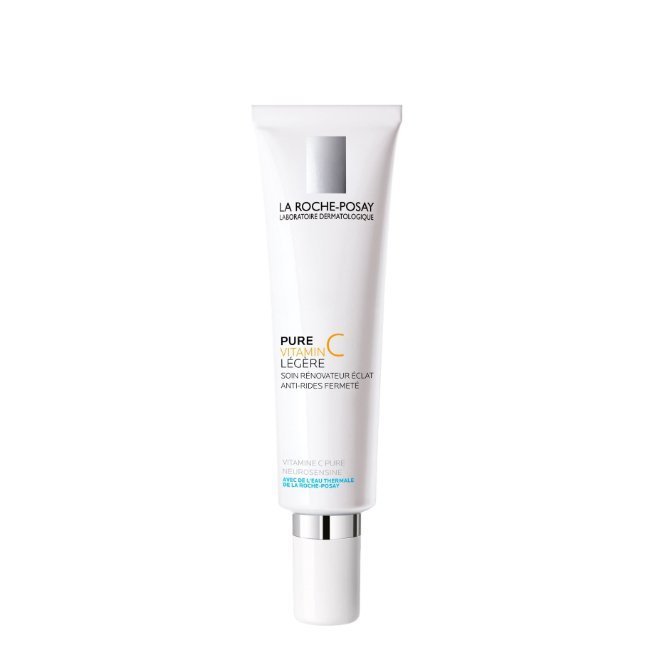 lrppurevitamincfluido.jpg Bottle of Pure Vitamin C Light Anti-Wrinkle Firming Moisturizing Filler by La Roche Posay, a fluid for skin luminosity.