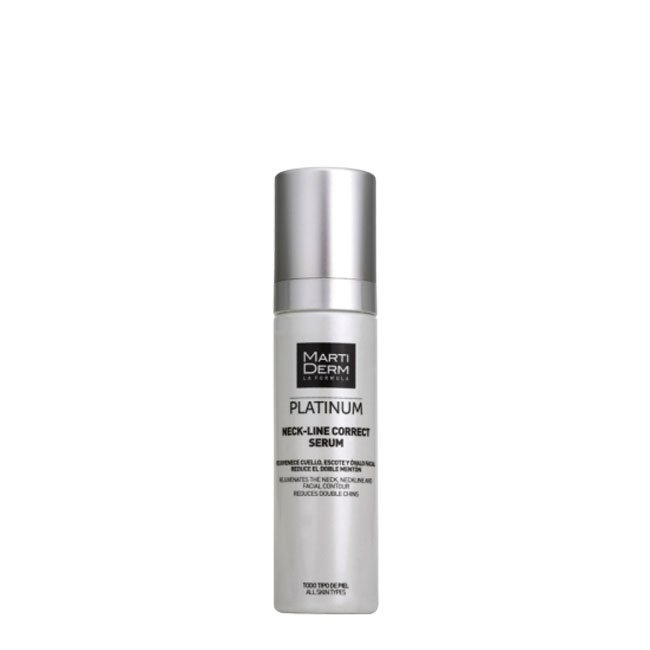 martidermplatinumnecklineserumcorretor.jpg Bottle of Martiderm Platinum Neck Line Correct Serum by Martiderm, a serum indicated for firming the neck and neckline.