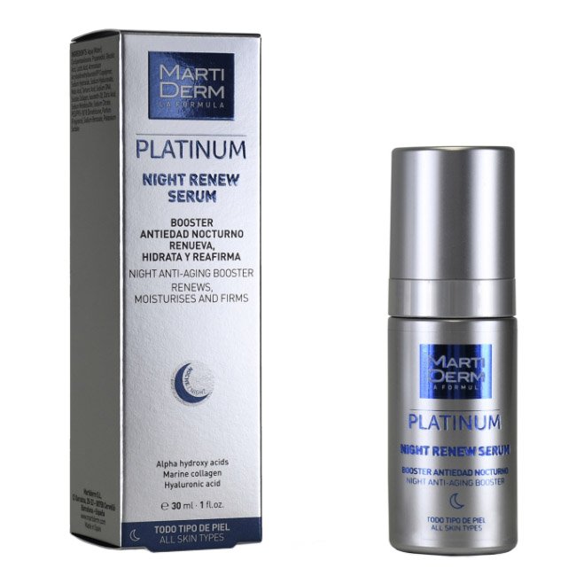 martidermplatinumserumnoite.jpg Bottle of Martiderm Platinum Serum Booster Anti-Aging Regenerator by Martiderm, a night serum indicated for cell regeneration.