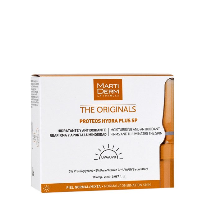 martidermproteoshydraplussp10.jpg Box of Martiderm The Originals Proteos Hydra Plus SP by Martiderm, a fluid treatment indicated for normal to combination skin.