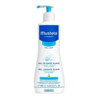 Bottle  of  Mustela  Dermo  Cleansing  gel  by  Mustela,  a  soap  free  gel  indicated  for  cleansing  baby  body  and  scalp.