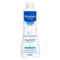 Bottle  of  Mustela  Bath  Foam  Awakening  Gel  by  Mustela,  a  cleansing  gel  indicated  for  relieving  and  softening  baby  skin.