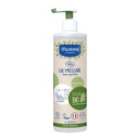 Bottle  of  Mustela  BIO  Micellar  Water  by  Mustela,  a  cleansing  water  indicated  for  gently  cleaning  baby  delicate  skin.