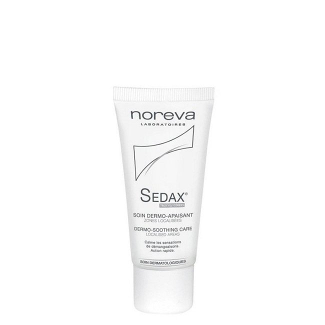 norevasedaxcreme.jpg Tube of Noreva Sedax Soothing Cream by Noreva, a rich cream indicated for soothing itching and irritation of sensitive skin.