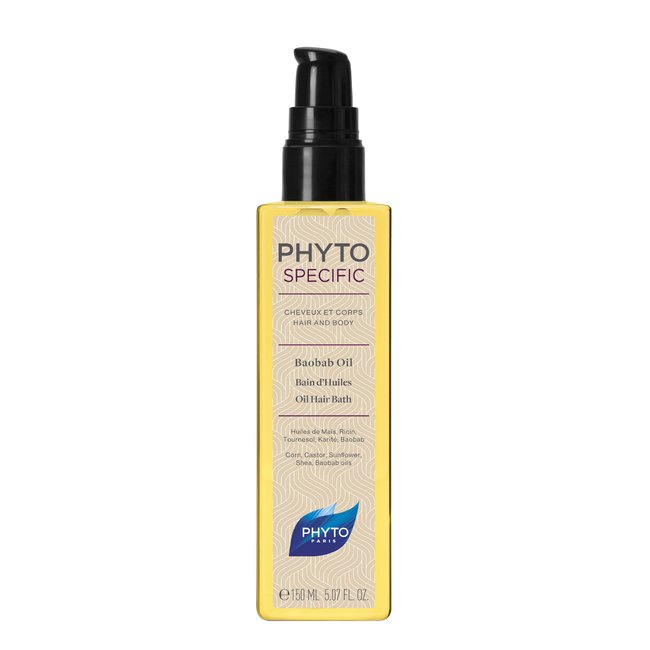 phytospecificbaobaboil.jpg Bottle of Phyto Specific Baobab Oil Hair Bath by Phyto, a multifunctional oil indicated for nourishing and strengthening hair and skin.