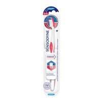 Product  container  of  Sensodyne  Sensitivity  and  Gums  Soft  Toothbrush  by  Sensodyne,  a  soft  brush  indicated  for  gum  sensitivity.