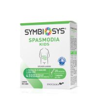 Sachet  of  Symbiosys  SpasmoDay  Kids  by  Symbiosys,  a  probiotic  powder  indicated  to  balance  the  gastrointestinal  system.