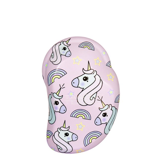 tangleteezerminiunicorn.jpg Product container of Tangle Teezer The Original Mini Detangler by Tangle Teezer, a hairbrush indicated for removing knots.