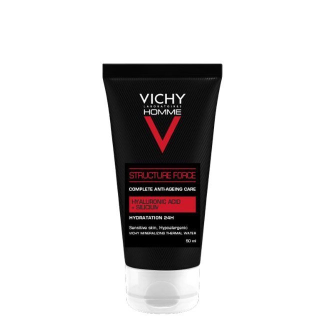 vichyhommehstructureforce.jpg Jar of Vichy Homme Structure Force Anti-Aging Cream by Vichy, an anti-aging cream indicated for wrinkles and loss of firmness.