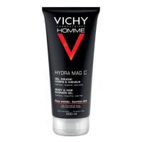 Bottle  of  Vichy  Homme  Hydra  Mag  C  Body  and  Hair  Shower  Gel  by  Vichy,  a  gel  indicated  for  revitalizing  the  body  and  hair.