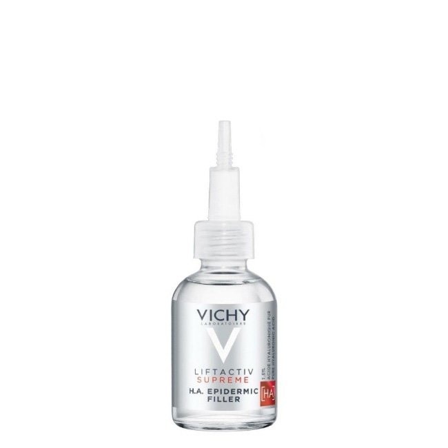 vichyliftactivoserumhaepidermicfiller30ml.jpg Bottle of Vichy Liftactiv Supreme Serum HA Epidermic Filler by Vichy, a serum indicated for reducing wrinkles and fine lines.