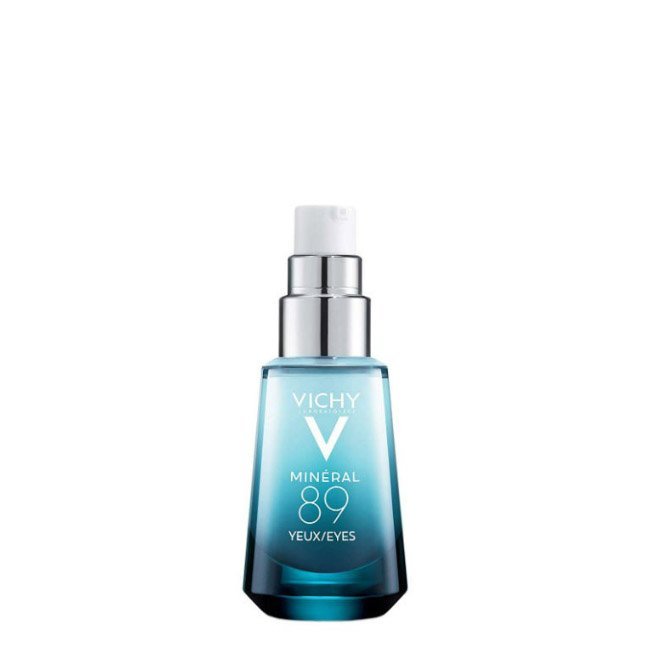 vichymineral89olhos.jpg Product container of Vichy Mineral 89 Eyes Fortifying and Repairing Hyaluronic Acid Gel by Vichy, a gel indicated for eye puffiness.