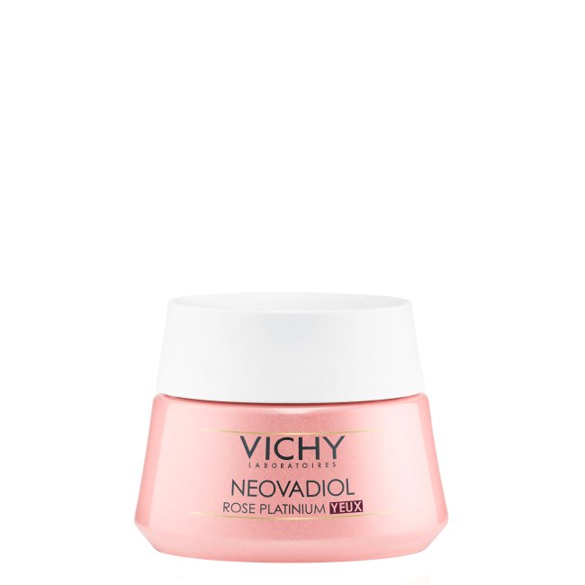 vichyneovadiolroseplatiniumyeux.jpg Product container of Vichy Neovadiol Rose Platinium Eyes Anti-Aging Cream by Vichy, a serum indicated for eye bags and wrinkles.