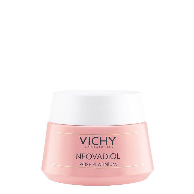 vichyroseplatiniumnight.jpg Jar of Vichy Neovadiol Rose Platinium Night Cream by Vichy, an anti-aging cream indicated for revitalizing mature and dull skin.