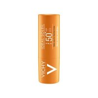 Product  container  of  Vichy  Capital  Soleil  Stick  Sensitive  Areas  by  Vichy,  a  sun  stick  indicated  for  high  protection  of  lips  and  skin.