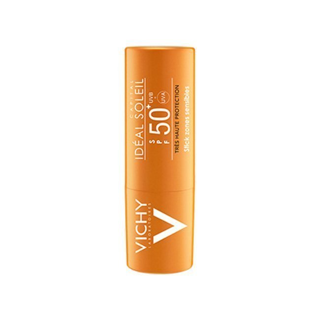 6800110600 Product container of Vichy Capital Soleil Stick Sensitive Areas by Vichy, a sun stick indicated for high protection of lips and skin.
