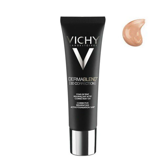 6960336 Bottle of Vichy Dermablend 3D Correction Foundation by Vichy, a fluid foundation indicated for correcting oily acne-prone skin.