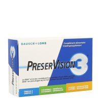 Box  of  Preservision  3  capsules  by  Preservision,  a  food  supplement  indicated  for  the  maintenance  of  healthy  vision.
