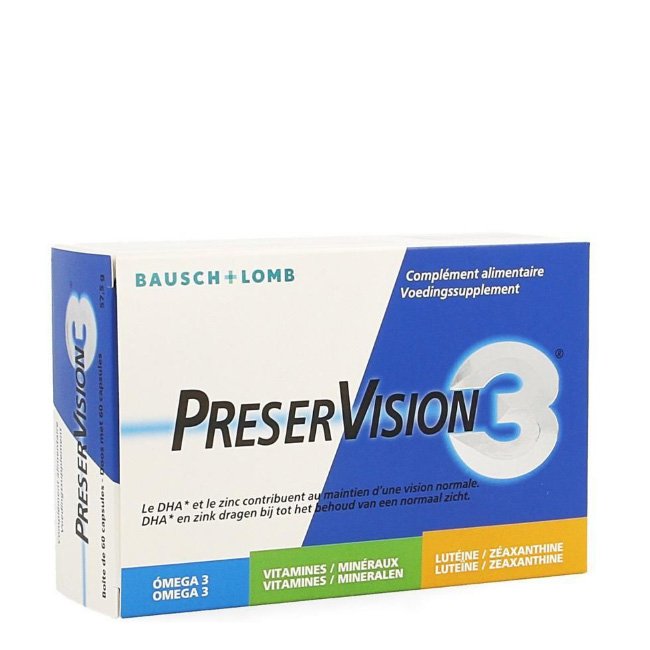 7381376-preservision-3 Box of Preservision 3 capsules by Preservision, a food supplement indicated for the maintenance of healthy vision.