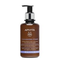 Bottle  of  Apivita  Cleansing  Foam  For  Face  &  Eyes  by  Apivita,  a  creamy  foam  indicated  for  removing  makeup  and  impurities.