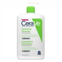 Bottle  of  Cerave  Hydrating  Cleanser  by  Cerave,  a  cleansing  cream  indicated  for  cleaning  and  repairing  normal  to  dry  skin.
